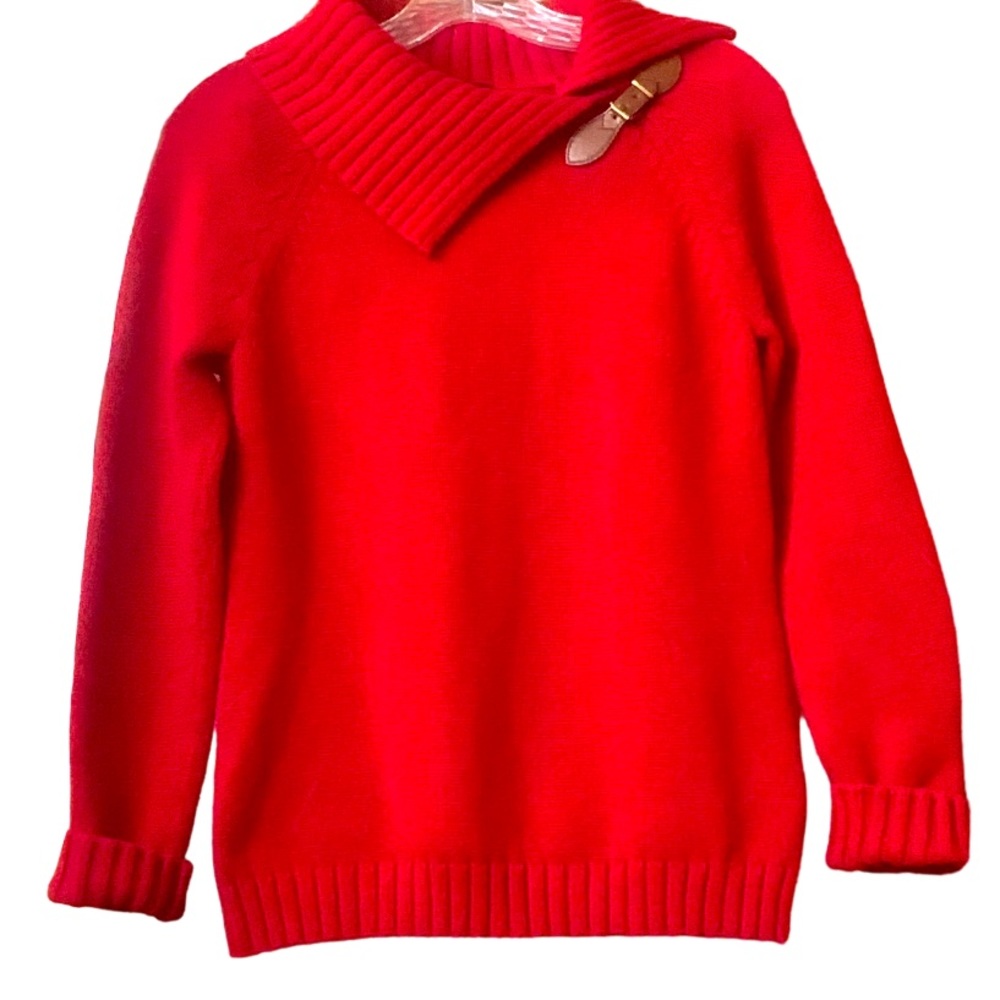 TALBOTS Red L/S Sweater w/Faux Leather Detail Collar - Size Small